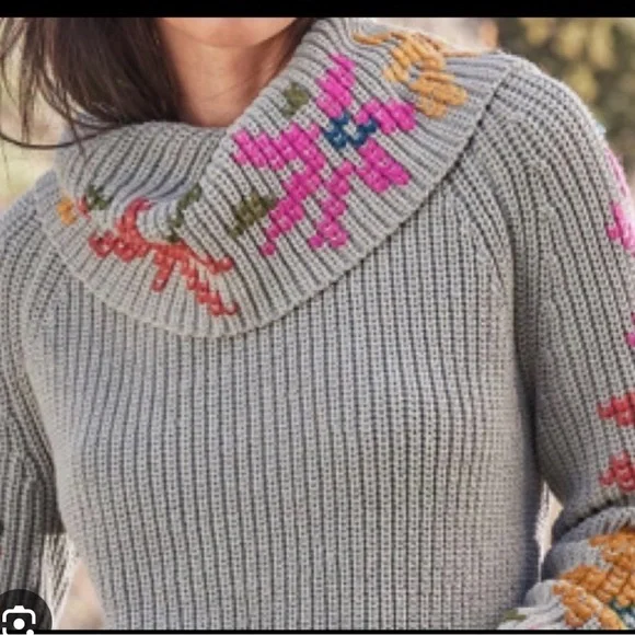 Sundance embroidered cowl-neck sweater Grey Medium - Picture 2 of 8